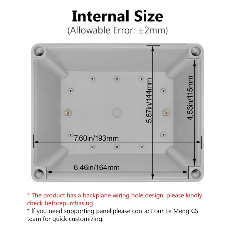 LeMotech Junction Box IP67 Waterproof Dustproof ABS Plastic Project Box for Electrical Outdoor Enclosure Gray 7.9 x 5.9 x 5.1 inch (200 x 150 x 130 mm) - Image 3